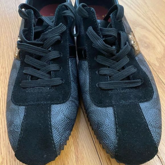 Coach signature black leather monogram sneakers, Size 8B - Picture 3 of 8